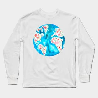 The Earth Laughs in Flowers | Watercolor Earth Long Sleeve T-Shirt